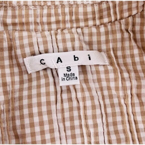 Cabi Women's Beige Checkered Blazer Jacket Small Cotton Button Front gingham - Picture 3 of 5